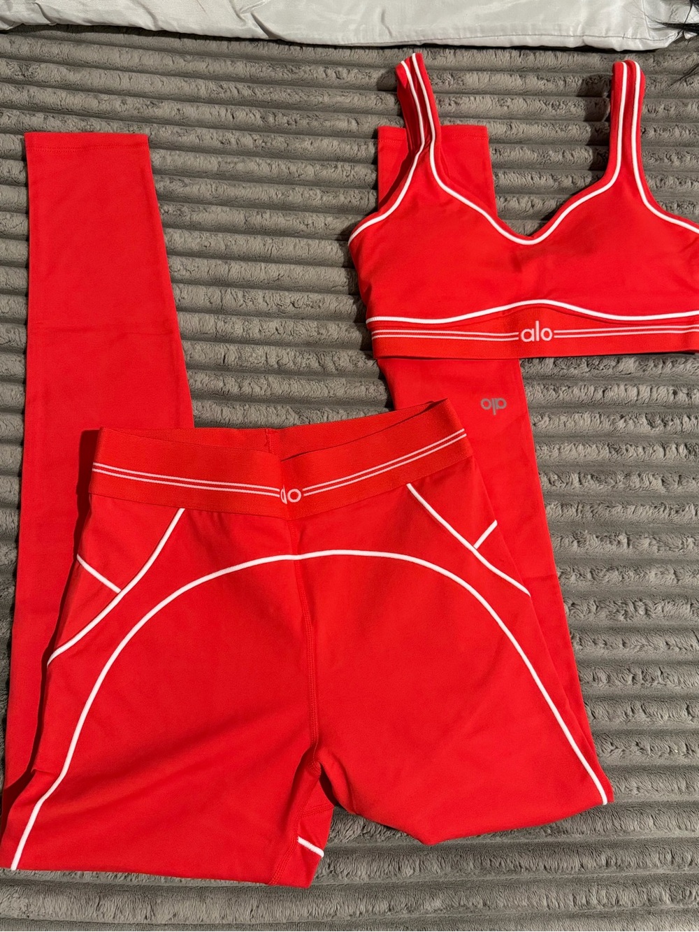 ALO Yoga Red Sports Bra with White Piping Accents - Picture 2 of 6